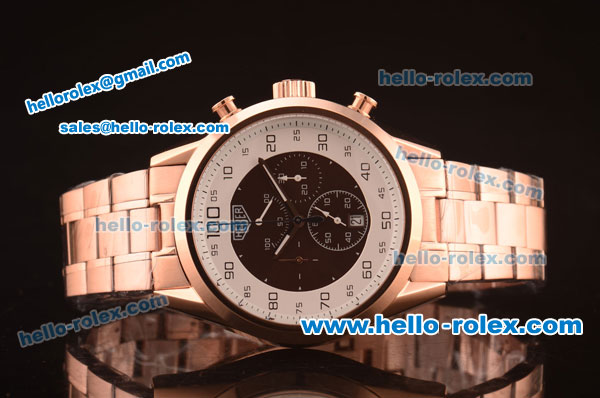TAG Heuer Mikrograph Quartz Full Rose Gold with Black/White Dial - 7750 Coating - Click Image to Close